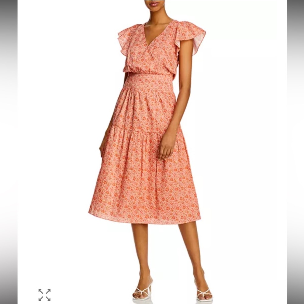 Parker Miley Cotton Midi Dress Orange floral Size L new
